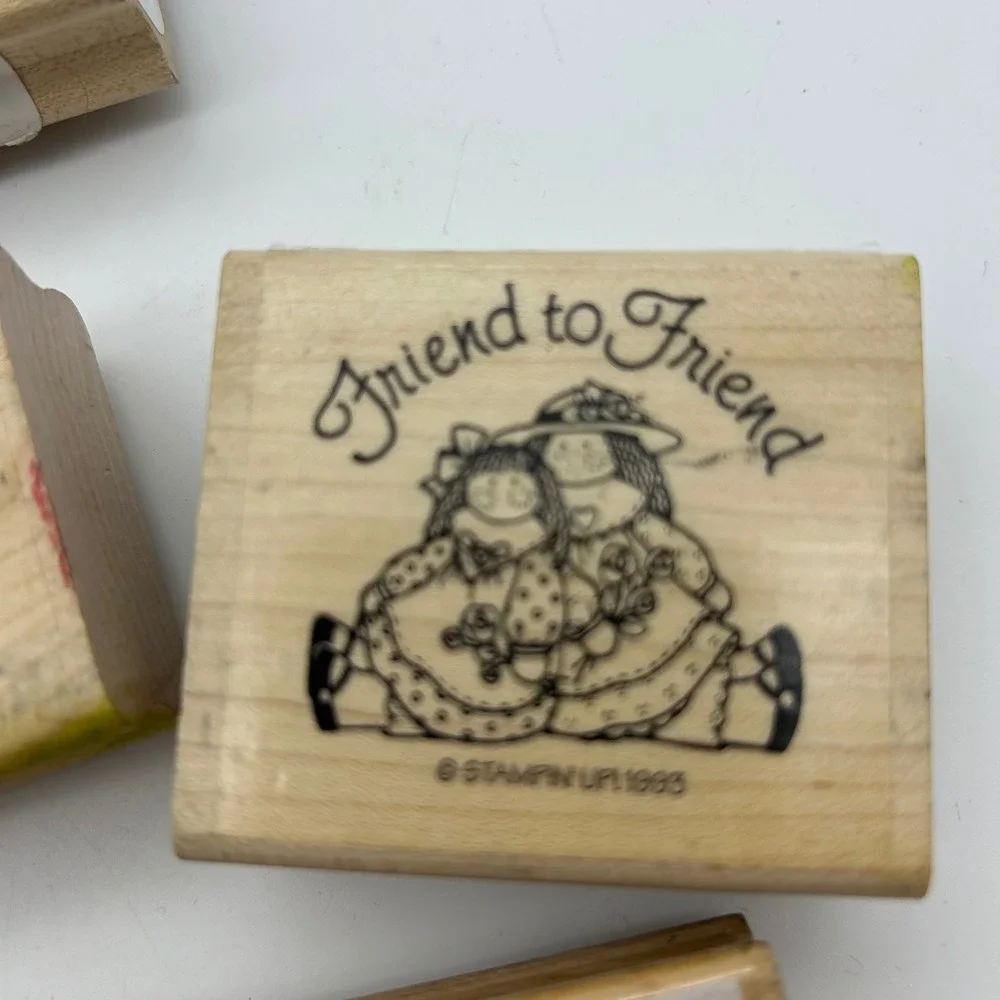 Stampin Up Vintage Wood Rubber Stamps Lot of 6 Just For You Friend To Friend 199